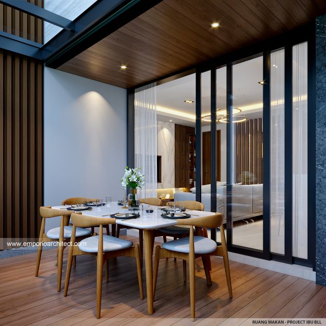 Desain Ruang Makan Rumah Modern 3 Lantai Ibu BLL di Jakarta Selatan
