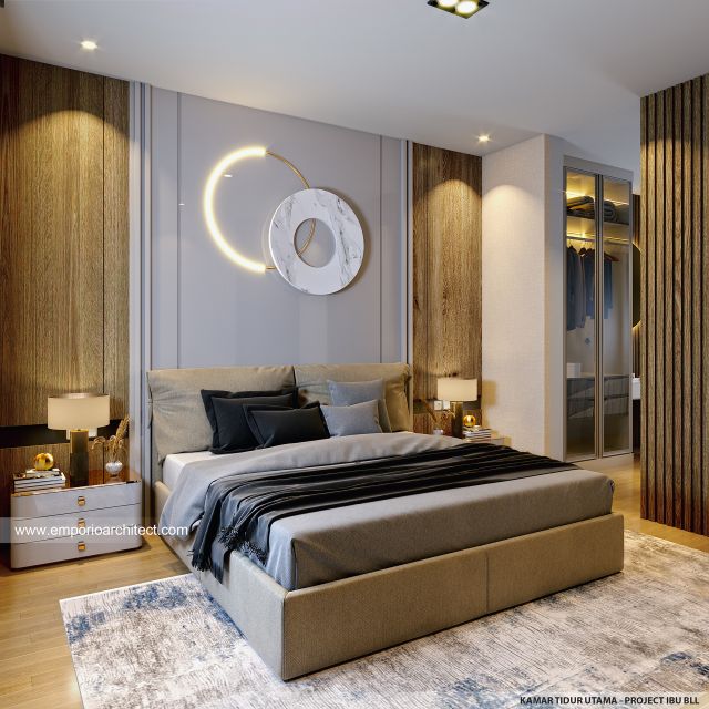 Desain Kamar Tidur Utama Rumah Modern 3 Lantai Ibu BLL di Jakarta Selatan