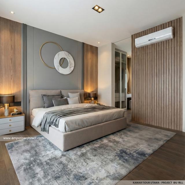 Desain Kamar Tidur Utama Rumah Modern 3 Lantai Ibu BLL di Jakarta Selatan