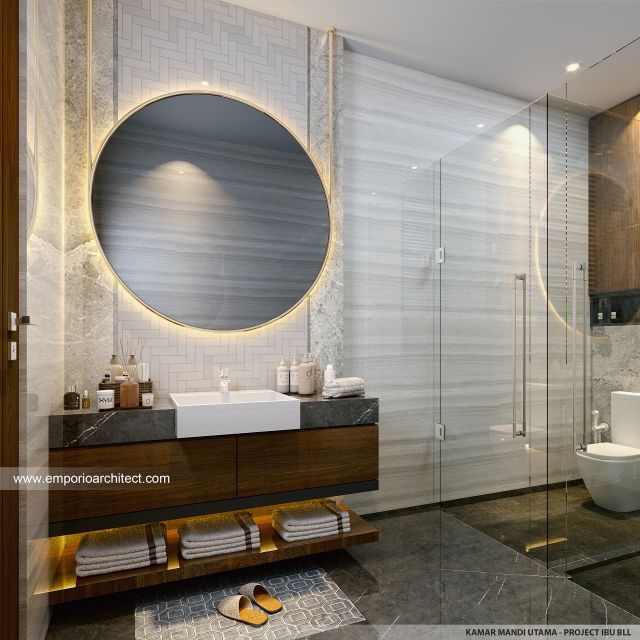 Desain Kamar Mandi Utama Rumah Modern 3 Lantai Ibu BLL di Jakarta Selatan
