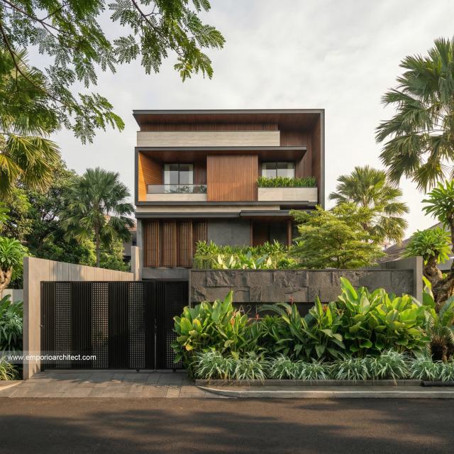 Desain Tampak Depan 2 Rumah Modern 3 Lantai Ibu BLL di Jakarta Selatan