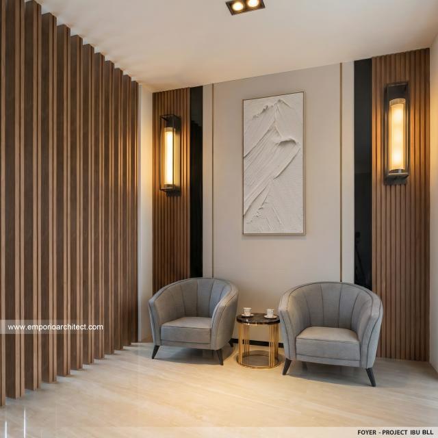 Desain Foyer Rumah Modern 3 Lantai Ibu BLL di Jakarta Selatan
