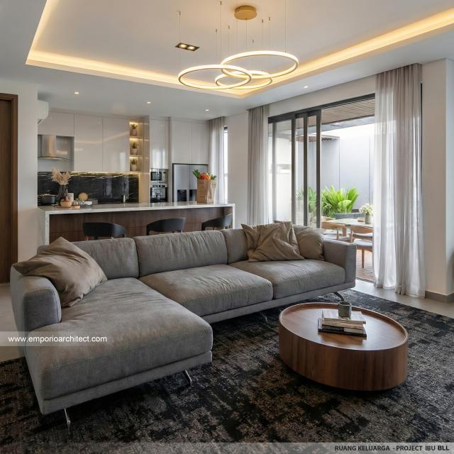 Desain Ruang Keluarga Rumah Modern 3 Lantai Ibu BLL di Jakarta Selatan