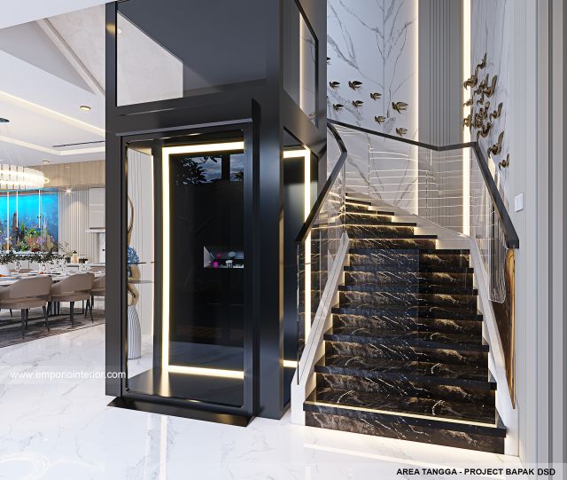 Desain Area Tangga Rumah Modern 3 Lantai Bapak DSD 1931 di Jakarta Barat