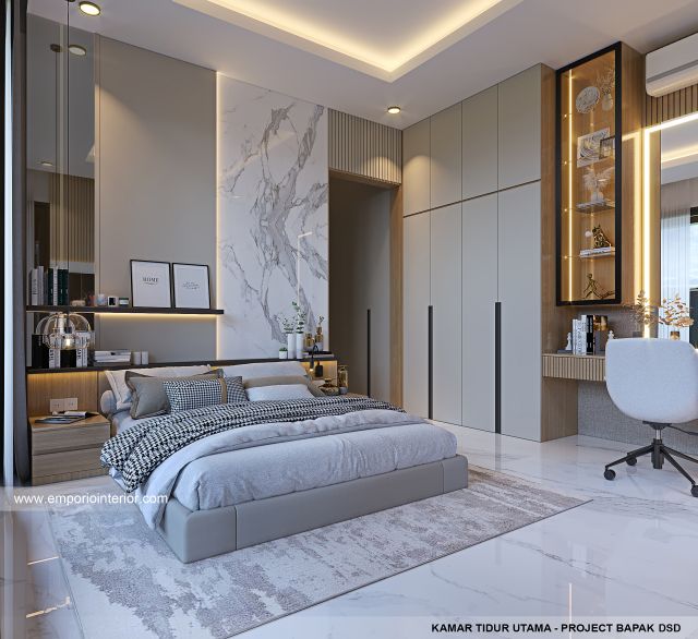 Desain Kamar Tidur Utama Rumah Modern 3 Lantai Bapak DSD 1931 di Jakarta Barat