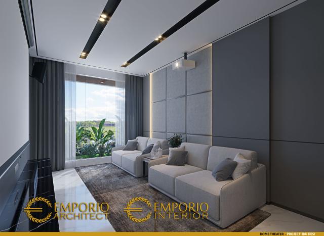 Desain Home Theater Rumah Modern 3 Lantai Ibu Desi di Cibubur, Jawa Barat