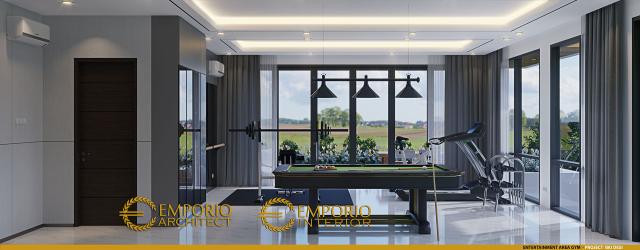 Desain Entertainment Area Gym Rumah Modern 3 Lantai Ibu Desi di Cibubur, Jawa Barat