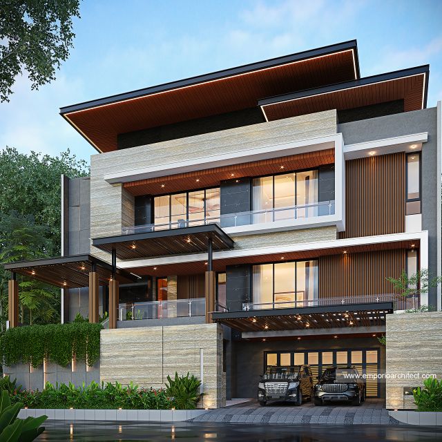 Desain Tampak Depan Rumah Modern 3 Lantai Bapak AGS di Banten