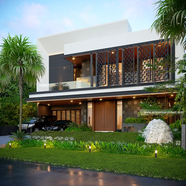 Desain Tampak Depan Rumah Modern 3 Lantai Ibu KLL di Bandung