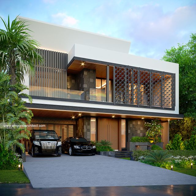Desain Tampak Depan 2 Rumah Modern 3 Lantai Ibu KLL di Bandung