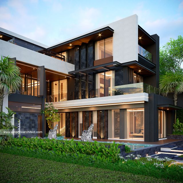Desain Tampak Samping Rumah Modern 3 Lantai Ibu KLL di Bandung