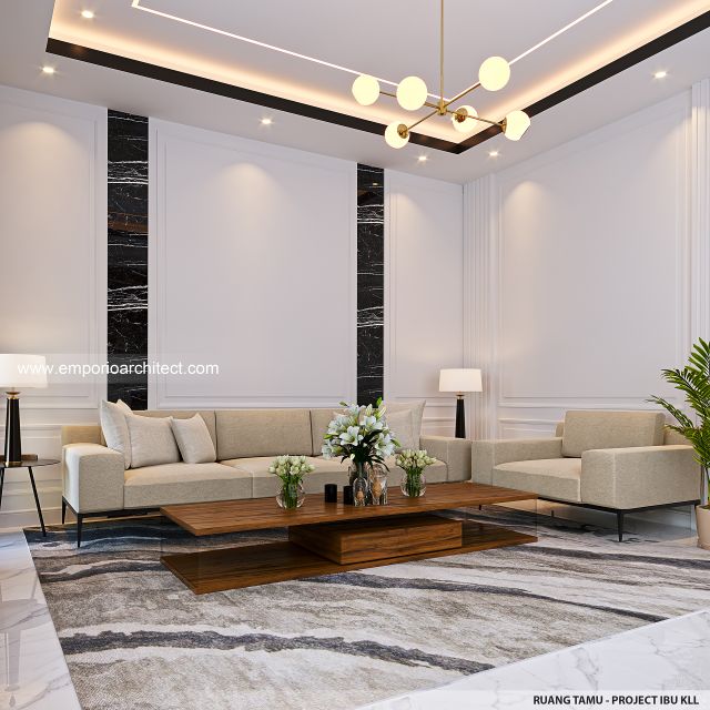 Desain Ruang Tamu Rumah Modern 3 Lantai Ibu KLL di Bandung