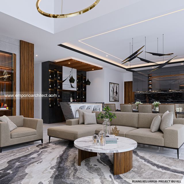 Desain Ruang Keluarga Rumah Modern 3 Lantai Ibu KLL di Bandung