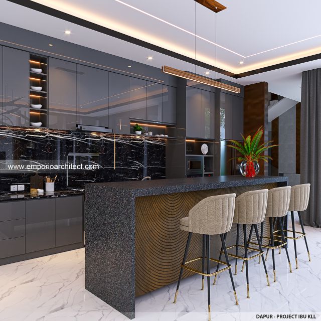 Desain Dapur Rumah Modern 3 Lantai Ibu KLL di Bandung