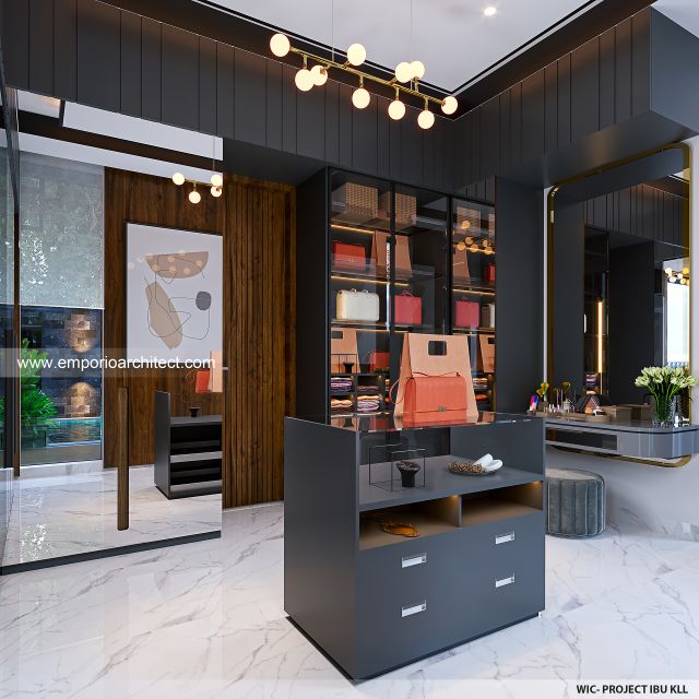 Desain Walk In Closet Rumah Modern 3 Lantai Ibu KLL di Bandung