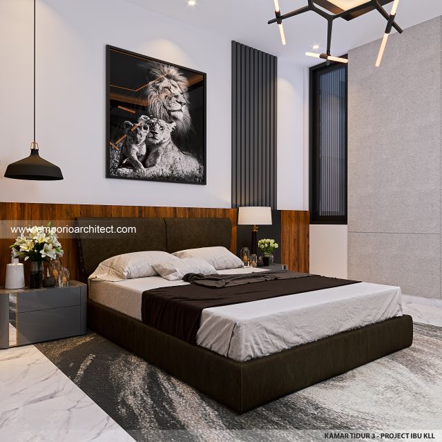 Desain Kamar Tidur 3 Rumah Modern 3 Lantai Ibu KLL di Bandung