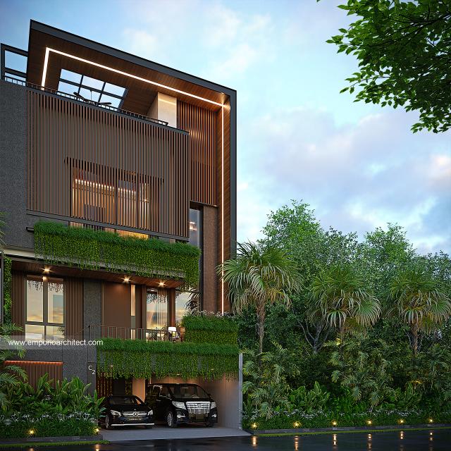 Desain Tampak Depan 2 Rumah Modern 4 Lantai Bapak BDM di Cipayung, Jakarta Timur