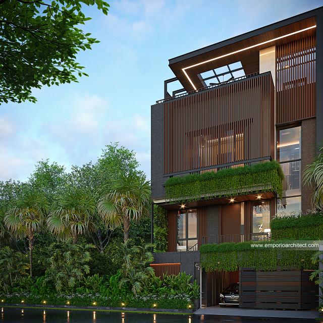 Desain Tampak Depan Dengan Pagar Rumah Modern 4 Lantai Bapak BDM di Cipayung, Jakarta Timur
