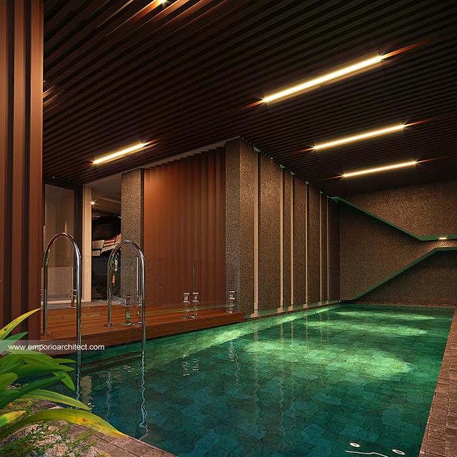 Desain Tampak Detail Kolam Rumah Modern 4 Lantai Bapak BDM di Cipayung, Jakarta Timur