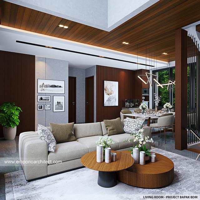 Desain Ruang Keluarga Rumah Modern 4 Lantai Bapak BDM di Cipayung, Jakarta Timur