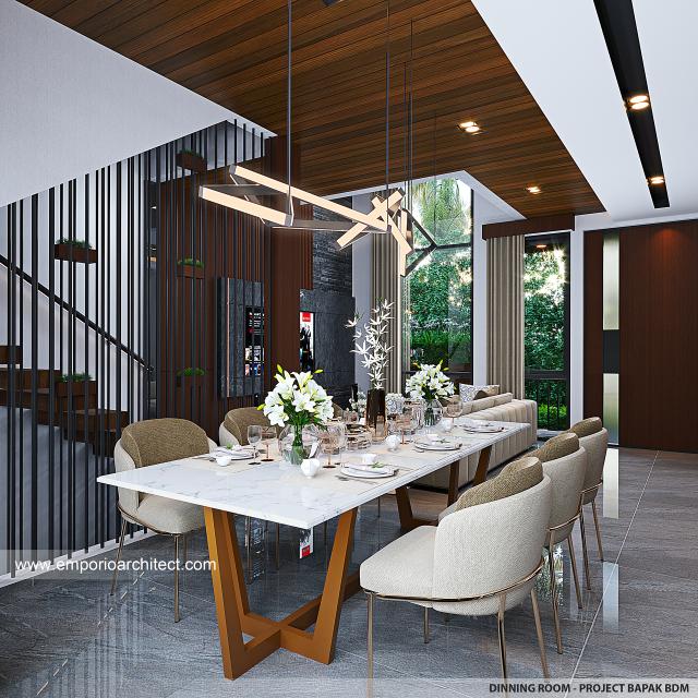 Desain Ruang Makan Rumah Modern 4 Lantai Bapak BDM di Cipayung, Jakarta Timur