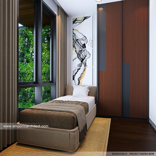 Desain Kamar Tidur 1 Rumah Modern 4 Lantai Bapak BDM di Cipayung, Jakarta Timur
