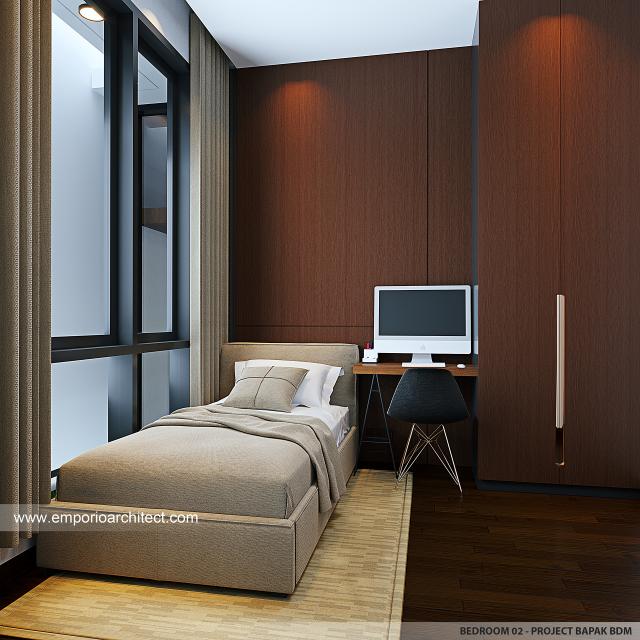 Desain Kamar Tidur 2 Rumah Modern 4 Lantai Bapak BDM di Cipayung, Jakarta Timur