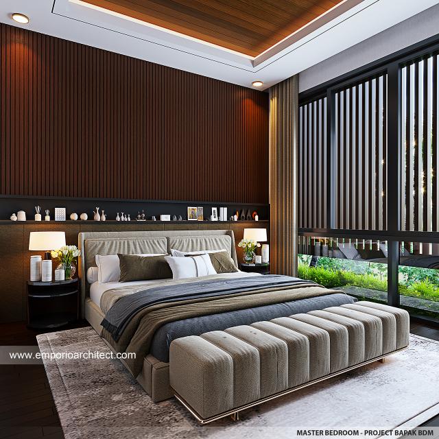 Desain Kamar Tidur Utama Rumah Modern 4 Lantai Bapak BDM di Cipayung, Jakarta Timur