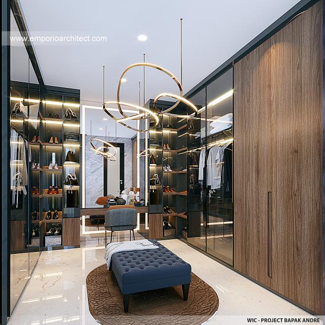 Desain Walk In Closet Rumah Modern 3 Lantai Bapak ANR di Surabaya