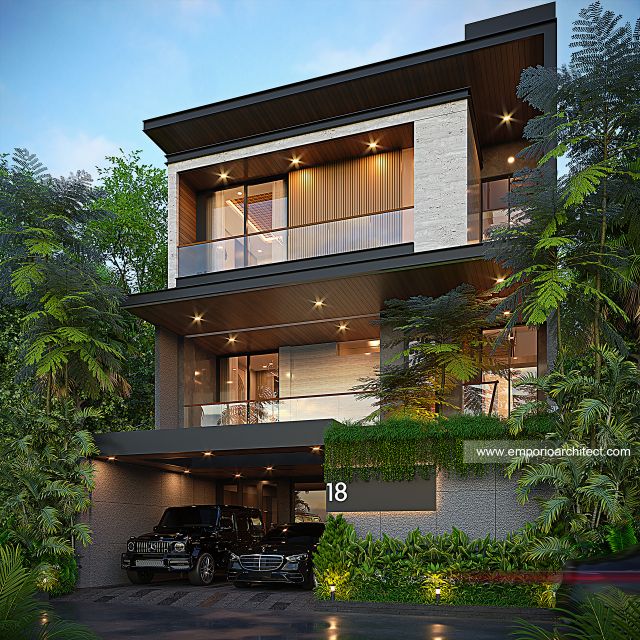 Desain Tampak Depan Rumah Modern 3 Lantai Bapak WWJ di Jakarta Barat