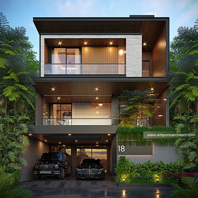 Desain Tampak Depan 2 Rumah Modern 3 Lantai Bapak WWJ di Jakarta Barat
