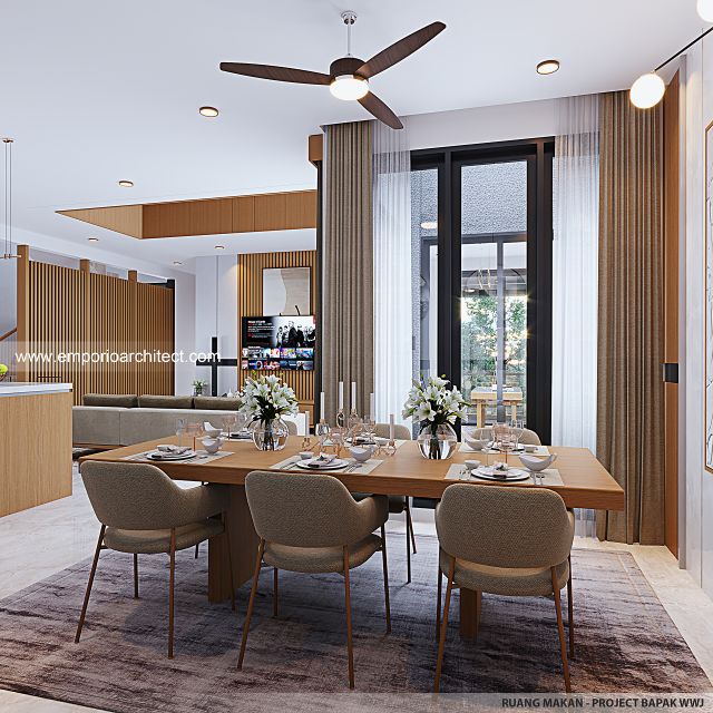 Desain Ruang Makan Rumah Modern 3 Lantai Bapak WWJ di Jakarta Barat