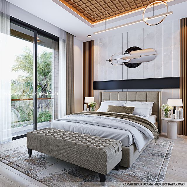 Desain Kamar Tidur Utama Rumah Modern 3 Lantai Bapak WWJ di Jakarta Barat