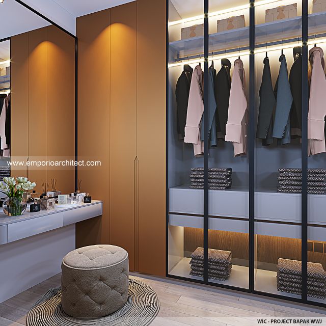 Desain WIC Kamar Tidur Utama Rumah Modern 3 Lantai Bapak WWJ di Jakarta Barat