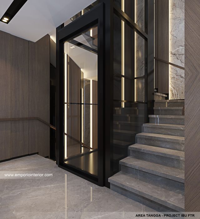 Desain Area Tangga Rumah Modern 3 Lantai Ibu FTR di Tangerang Selatan