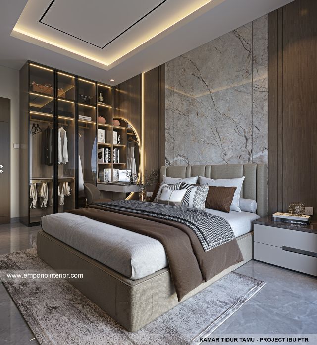 Desain Kamar Tidur Tamu Rumah Modern 3 Lantai Ibu FTR di Tangerang Selatan