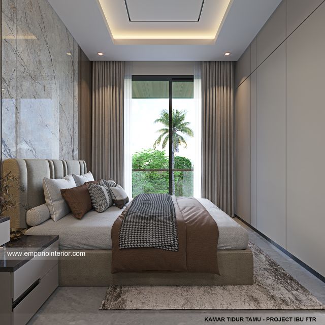 Desain Kamar Tidur Tamu Rumah Modern 3 Lantai Ibu FTR di Tangerang Selatan