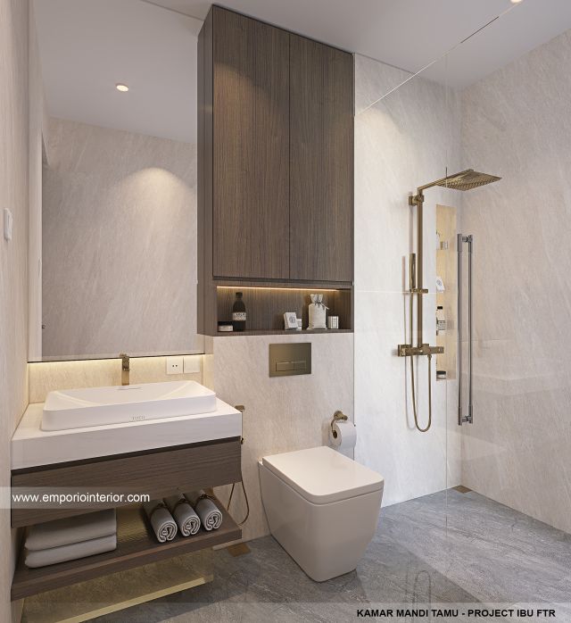 Desain Kamar Mandi Tamu Rumah Modern 3 Lantai Ibu FTR di Tangerang Selatan