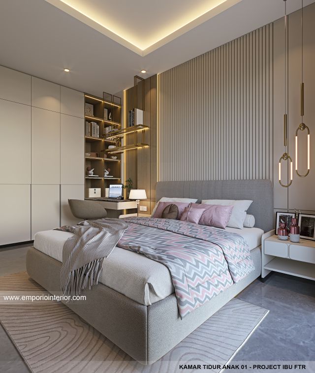 Desain Kamar Tidur Anak 1 Rumah Modern 3 Lantai Ibu FTR di Tangerang Selatan