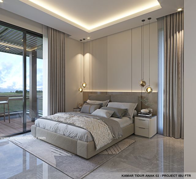 Desain Kamar Tidur Anak 2 Rumah Modern 3 Lantai Ibu FTR di Tangerang Selatan