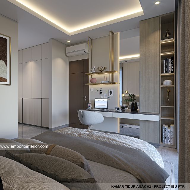 Desain Kamar Tidur Anak 2 Rumah Modern 3 Lantai Ibu FTR di Tangerang Selatan