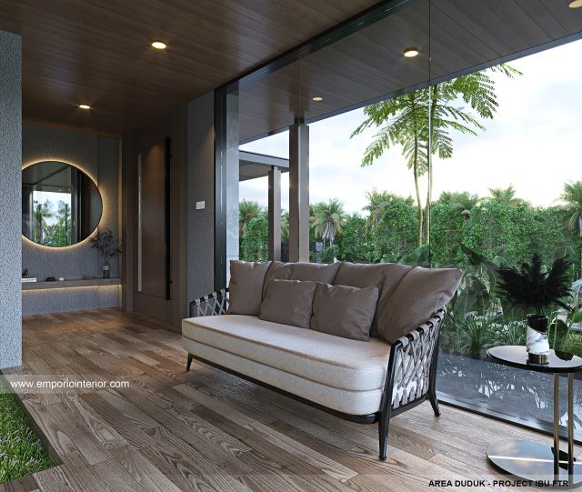 Desain Area Duduk Rumah Modern 3 Lantai Ibu FTR di Tangerang Selatan