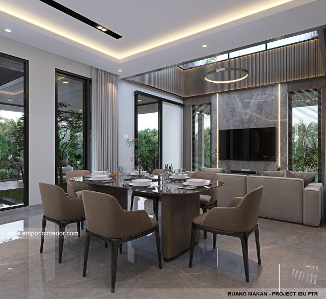 Desain Ruang Makan Rumah Modern 3 Lantai Ibu FTR di Tangerang Selatan