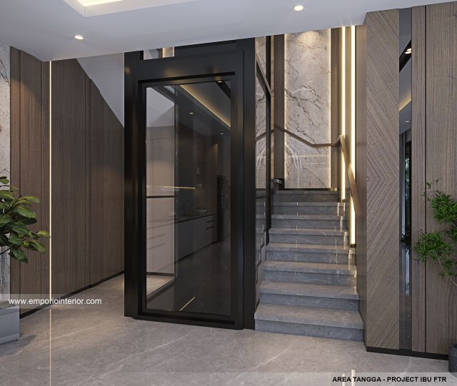 Desain Area Tangga Rumah Modern 3 Lantai Ibu FTR di Tangerang Selatan
