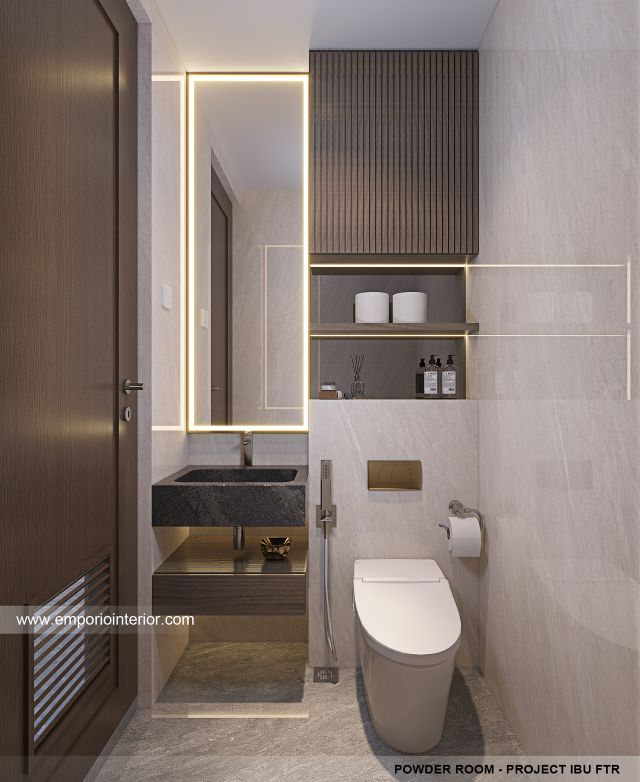 Desain Toilet Tamu Rumah Modern 3 Lantai Ibu FTR di Tangerang Selatan