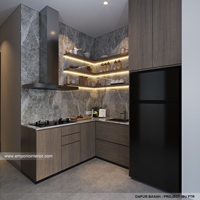 Desain Dapur Basah Rumah Modern 3 Lantai Ibu FTR di Tangerang Selatan