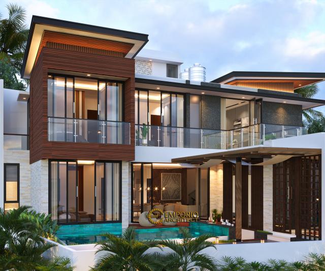 Desain Tampak Belakang Rumah Modern 3 Lantai Ibu Rani di BSD, Tangerang Selatan, Banten