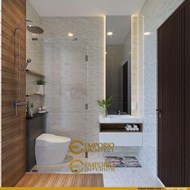 Desain Kamar Mandi Anak 1 Rumah Modern 3 Lantai Ibu Rani di BSD, Tangerang Selatan, Banten