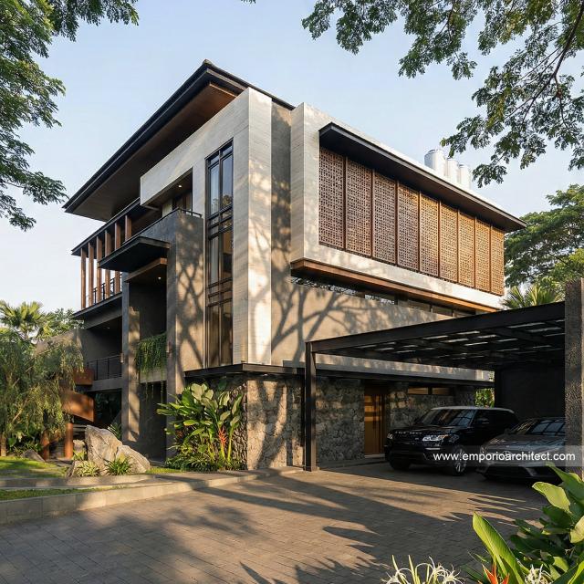 Desain Tampak Depan 2 Rumah Modern 3 Lantai Bapak JKP di Bandung