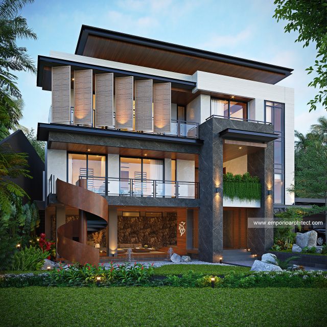 Desain Tampak Depan 3 Rumah Modern 3 Lantai Bapak JKP di Bandung